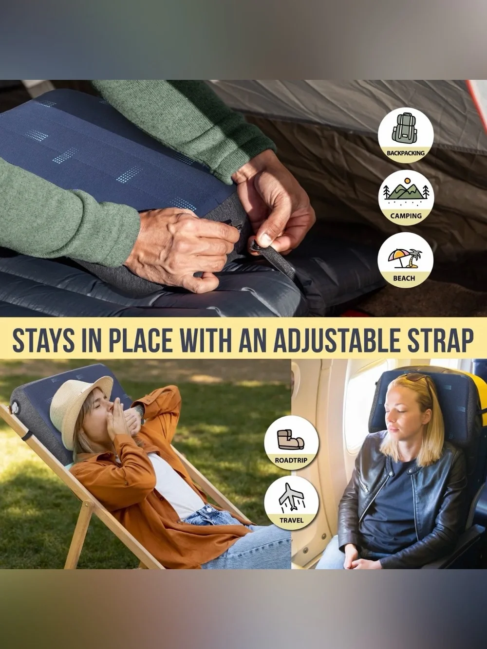 Trekology ALUFT PRO SE Inflatable Camping Travel Pillow w/ Washable Cover Bag